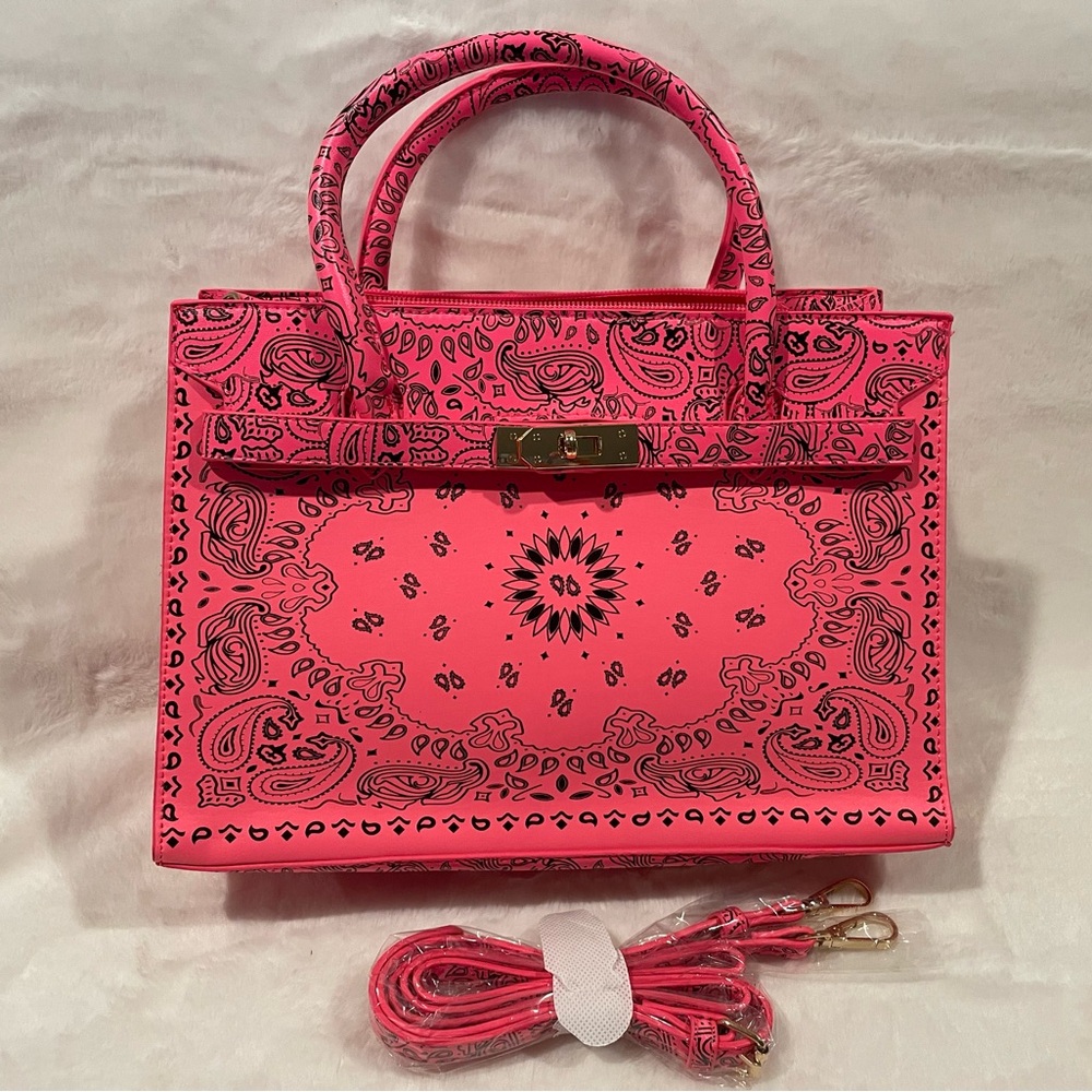 Women’s Hot Pink Bandana Print Top-Handle Tote